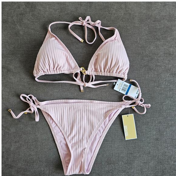 NWT Michael Kors Women's Pink Triangle Bikini Top & Bottom 2PC Swim Set Size XL - Picture 1 of 7